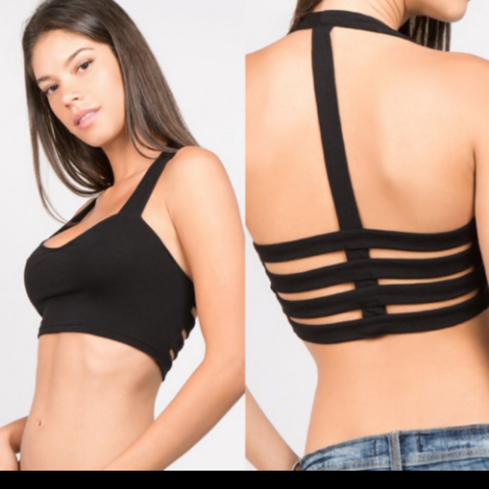 Halter top bralette caged black festival wear